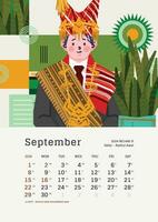 settembre mensile calendario con Indonesia nazionale vacanza modello disposizione modificabile testo vettore