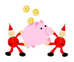 contento Natale rosso Santa Claus e maiale banca i soldi dollaro economia cartone animato scarabocchio piatto design illustrazione vettore illustrazione