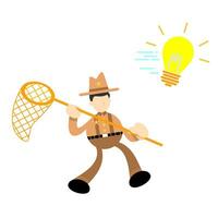 cowboy America persone con puntamento per il leggero lampadina cartone animato scarabocchio piatto design stile vettore illustrazione