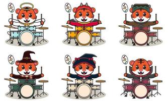 illustrazione vettoriale di simpatica tigre che suona il tamburo
