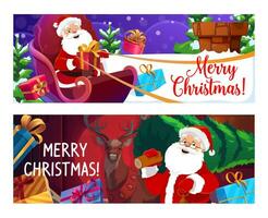 Natale banner con Santa su slitta, renna vettore