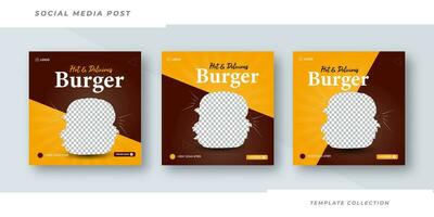 delizioso hamburger menù bandiera sociale media inviare modello design. adatto per sociale media inviare ristorante menù bandiera sociale media inviare. professionista vettore