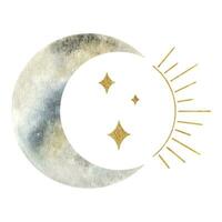 mezzaluna Luna e sole. esoterico segni e simboli. acquerello illustrazioni su il argomento di astrologia e esoterismo. isolato. minimalista illustrazione per disegno, Stampa, tessuto o sfondo. vettore