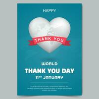 mondo grazie voi giorno 11 ° gennaio manifesto con forma globo e nastro illustrazione vettore
