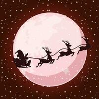 cartone animato notte Luna con il silhouette di Santa Claus nel il slitta. saluto carta per Natale giorno o contento nuovo anno. vettore