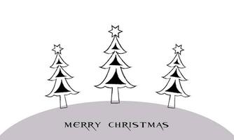 vettore Natale albero e allegro Natale saluti con nero linee, isolato su un' bianca sfondo