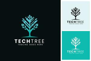 tecnologia logo design con albero rami , circuito logo design con albero vettore