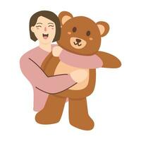 donna a casa Abbracciare una persona grande orsacchiotto orso vettore