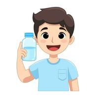 salutare e contento uomo è Tenere un' rinfrescante bottiglia di acqua. piatto stile cartone animato illustrazione. vettore