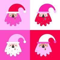 vettore illustrazione con piatto cartone animato personaggi di Santa claus, africano, caucasico. design di manifesto o saluto carta per allegro Natale di contento nuovo anno. pop arte modello nel rosso e rosa colori