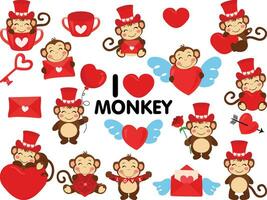 impostato di divertente San Valentino scimmie vettore