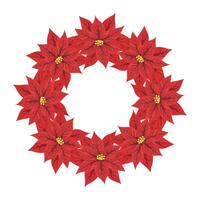 bellissimo il giro ghirlanda di rosso poinsettia fiori. tradizionale arredamento su il parete o porta per Natale, nuovo anno. isolato fiore telaio. cartone animato piatto stile. vettore illustrazione.