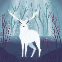 cervo bianco in una foresta. illustrazione colorata di un bellissimo cervo selvatico vettore