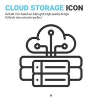 vettore dell'icona di archiviazione cloud con stile del contorno isolato su priorità bassa bianca. illustrazione vettoriale data server segno simbolo icona concetto per digitale, logo, industria, tecnologia, app, web e progetto