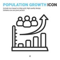 icona della linea di crescita della popolazione con stile del contorno isolato su priorità bassa bianca. illustrazione vettoriale demografia globale sottile segno lineare simbolo icona concetto per aumentare lo sviluppo sociale. tratto modificabile