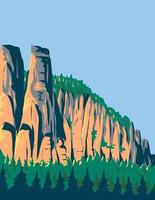 Elba montagne di arenaria nel parco nazionale della svizzera sassone art deco wpa poster art vettore