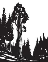 Wpa arte monocromatica concessione generale tree trail nel parco nazionale di Kings Canyon Sierra Nevada California usa in scala di grigi in bianco e nero vettore