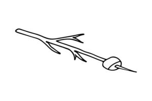 marshmallow su bastone per torrefazione nel falò modificabile scarabocchio mano disegnato icona. campeggio e escursionismo, attività illustrazione vettore