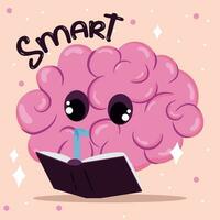 carino cervello cartone animato personaggio potabile conoscenza a partire dal libro vettore illustrazione