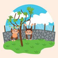 paio di scimmie su un' albero zoo vettore illustrazione