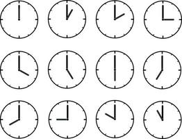 orologio icona impostare. tempo orologio icona collezione. linea orologio simbolo isolato su bianca sfondo. collezione di orologio icone con variando volte vettore