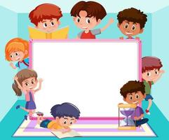 lavagna vuota con molti personaggi dei cartoni animati per bambini vettore