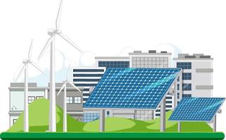 energia verde generata da turbine eoliche e pannelli solari vettore
