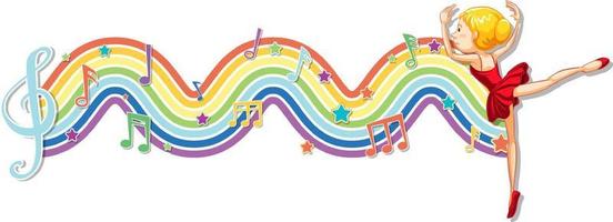 ballerina con simboli di melodia sull'onda arcobaleno vettore