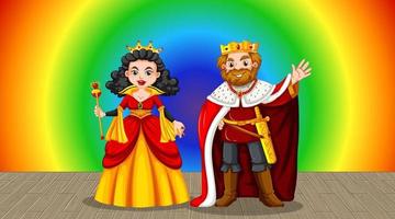 re e regina personaggio dei cartoni animati su sfondo sfumato arcobaleno vettore
