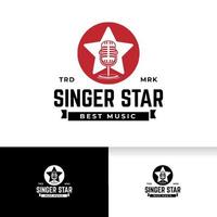 modello di logo della stella cantante. sagoma del microfono all'interno della forma a stella vettore
