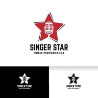 modello di logo della stella cantante. sagoma del microfono all'interno della forma a stella vettore