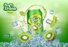 Kiwi bevanda Potere, frutta succo spruzzo e ghiaccio cubi vettore