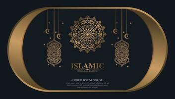 banner di lusso ramadan kareem in stile nero e oro vettore