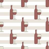 rosso vino bottiglia e bicchiere, linea arte illustrazione, infinito linea disegno. vettore senza soluzione di continuità modello.