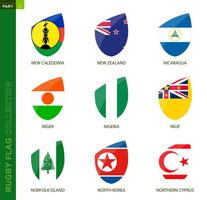 Rugby bandiera collezione. Rugby icona con bandiera di 9 Paesi. vettore