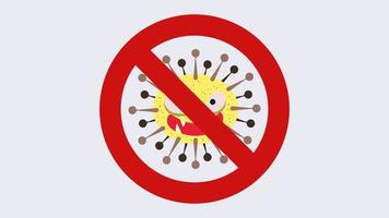 illustrazione grafica vettoriale di nessun segno di batteri con germe simpatico cartone animato in stile piatto design su sfondo bianco. bandire microbi e virus microorganismi. fermare il segnale di avvertimento del virus. vettore eps10.