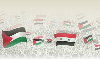 Palestina e Siria bandiere nel un' folla di applauso le persone. vettore