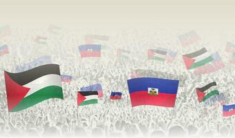 Palestina e Haiti bandiere nel un' folla di applauso le persone. vettore