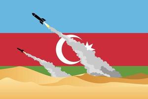 illustrazione del missile di sparo di guerra di zona desertica sullo sfondo della bandiera dell'Azerbaigian. conflitto armenia-azerbaigian 2020. crisi del caucaso. immagine missile azerbaigian. Armenia contro Azerbaigian. vettore