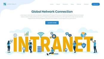 intranet. tecnologia di connessione di rete globale. intranet aziendale comunicazione aziendale sistema di gestione documentale dms. squadra di affari. illustrazione vettoriale con personaggi e icone.