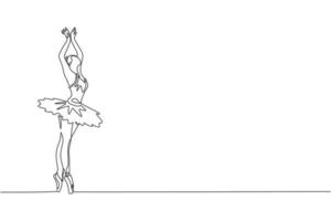 un disegno a linea continua di una giovane ballerina graziosa che esegue una danza classica di bellezza sul palco del teatro dell'opera. concetto di performance di balletto. illustrazione vettoriale di disegno dinamico a linea singola