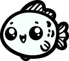 carino kawaii pesce vettore illustrazione con nero colore bianca sfondo