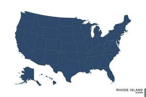 stato di rhode isola su blu carta geografica di unito stati di America. bandiera e carta geografica di rhode isola. vettore