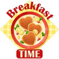 vettore Immagine di prima colazione di Pancakes con frutti di bosco e lettering prima colazione volta, tovaglia sfondo