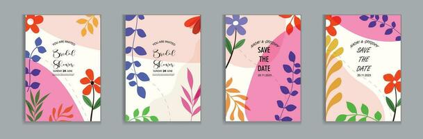 vettore luminosa e colorato nozze carte, invito modello foglie, e fiori floreale