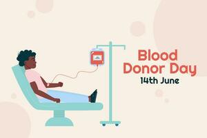 sangue donatore giorno sfondo. un afro americano uomo dona sangue vettore