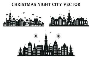 notte Natale edificio sagome, impostato di notte Visualizza di Natale edificio vettore