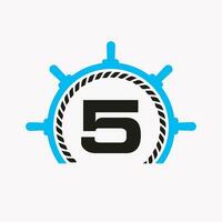 lettera 5 crociera timone logo. yacht simbolo, nave logotipo, marino cartello modello vettore