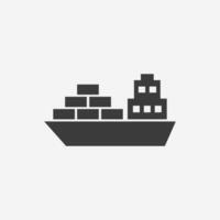 carico nave icona vettore isolato. barca, contenitore consegna, mare, mezzi di trasporto simbolo cartello
