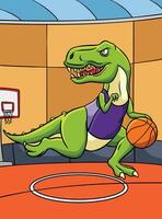 pallacanestro t rex colorato cartone animato illustrazione vettore